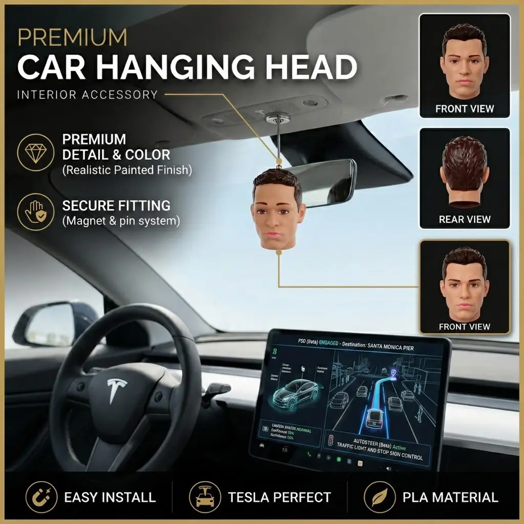 Dashboard Hanging Ornament, Funny Driver Head Sculpture for Car Interior Decoration, Cute Auto Hanging Accessory 01