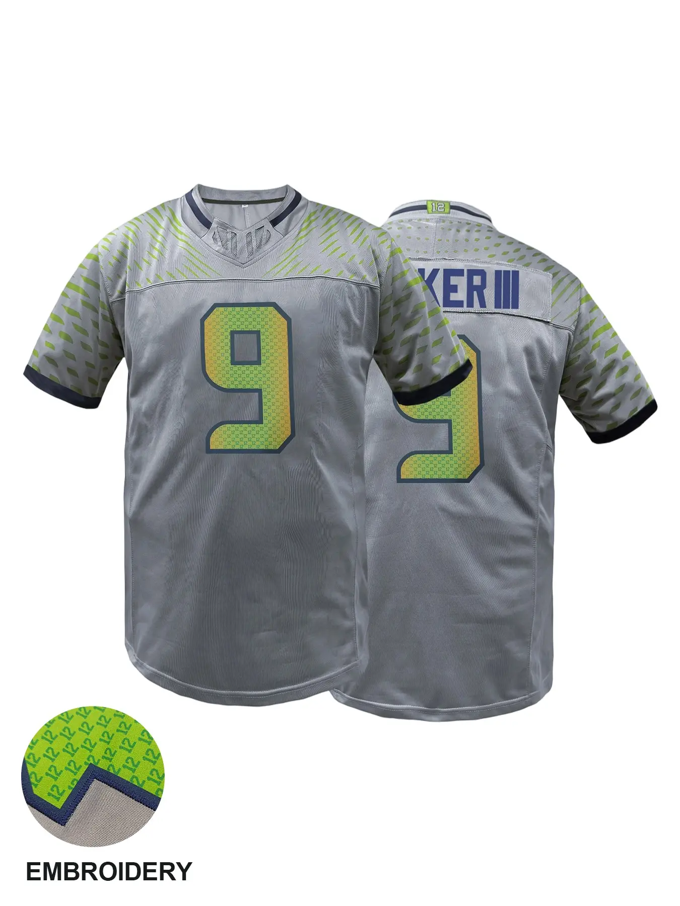 Men's American Football Jersey Gray Seattle #12 Number Pattern, Classic Breathable Casual Sports Top, Casual Sporty Top, Suitable for Competition and Training, Letter Embroidered Football T-Shirt, Outdoor Street Casual Sports Wear
