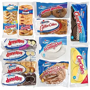 Hostess Variety Snack Pack - Cinnamon Honey Buns, Coffee Cake, Donettes, Fruit & Milk Dessert Cakes, Danish - 12 Packs