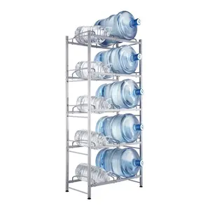 5 Tiers Water Jug Holder, 5 Gallon Water Bottle Holder, Double Row Water Bottle Rack for 10 Bottles, Heavy Duty Water Jug Rack for Kitchen, Office, Living Room, Silver Gray