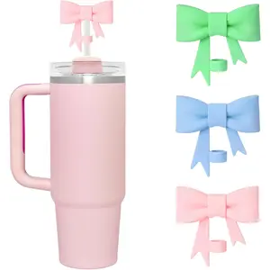 3 Pcs Bow Straw Covers Cap Toppers Compatible for 40 oz Stanley Tumbler Cups,Reusable Cute Silicone Straw Lids Tips Protectors(Multi-color A)