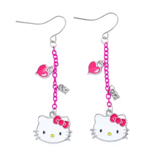 Sanrio Hello Kitty Rose Pink Earrings with Heart Charms & Sparkling Details on Pink Chains Elegant Design for Any Outfit