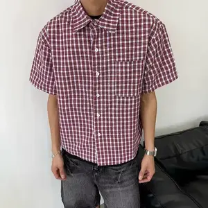 Men's Plaid Short Sleeve Shirt - Regular Fit Retro Button Collar Casual   Shortsleeve Menswear