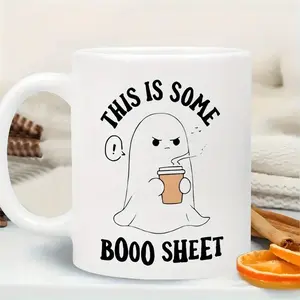 Funny Halloween Ceramic Mug – 11oz Reusable Coffee Cup with Ghost, Pumpkin, or Spooky Book Designs – Cute Gift for dormitory, Holidays, Office & Home Decor