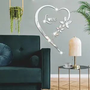 Heart Shaped Wall Sticker, Decorative Wall Sticker, Acrylic Mirror Wall Decal, Self Adhesive Wall Decor, Wall Art Decor for Home Living Room Bedroom, Decoration Sticker, Ornaments