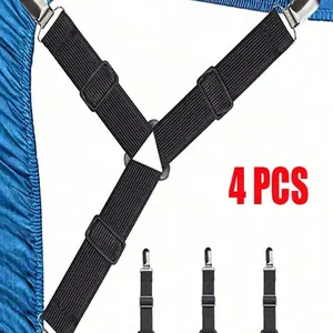 4pcs Adjustable Elastic Bed Sheet Holders Set, Knit Bed Sheet Fasteners, Hand Wash Only, for Mattress, Sofa, Tablecloth, Universal Bed Sheet Clips, Bed Sheet Grippers, Bedsheet Clip