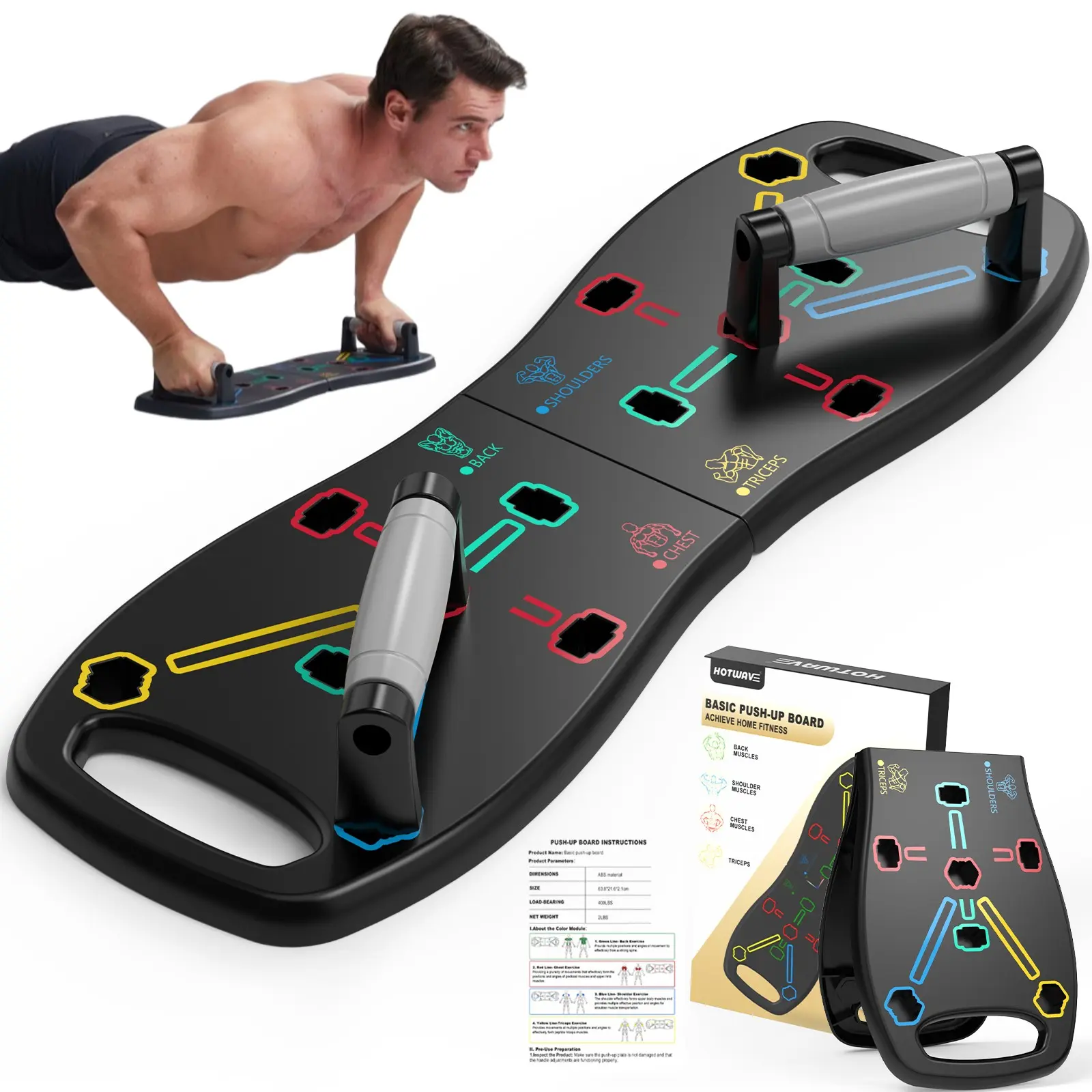 [Slim board] HOTWAVE Push Up Board Fitness,Professional Strength Training Equipment for Chest, Shoulders, Back & Triceps, Portable Workout Station with Non-Slip Handles tiktokshopbacktoschool