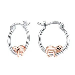 CHENGHONG Sloth Huggie Hoop Earrings 925 Sterling Silver Hypoallergenic Small Animal Huggie Cartilage Earring Hoops Ear Stud for Women