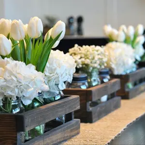 3 Wood Crate Centerpieces for Country Wedding Decor & Baby Shower Table Settings - Rustic Wooden Crates for Floral Arrangements