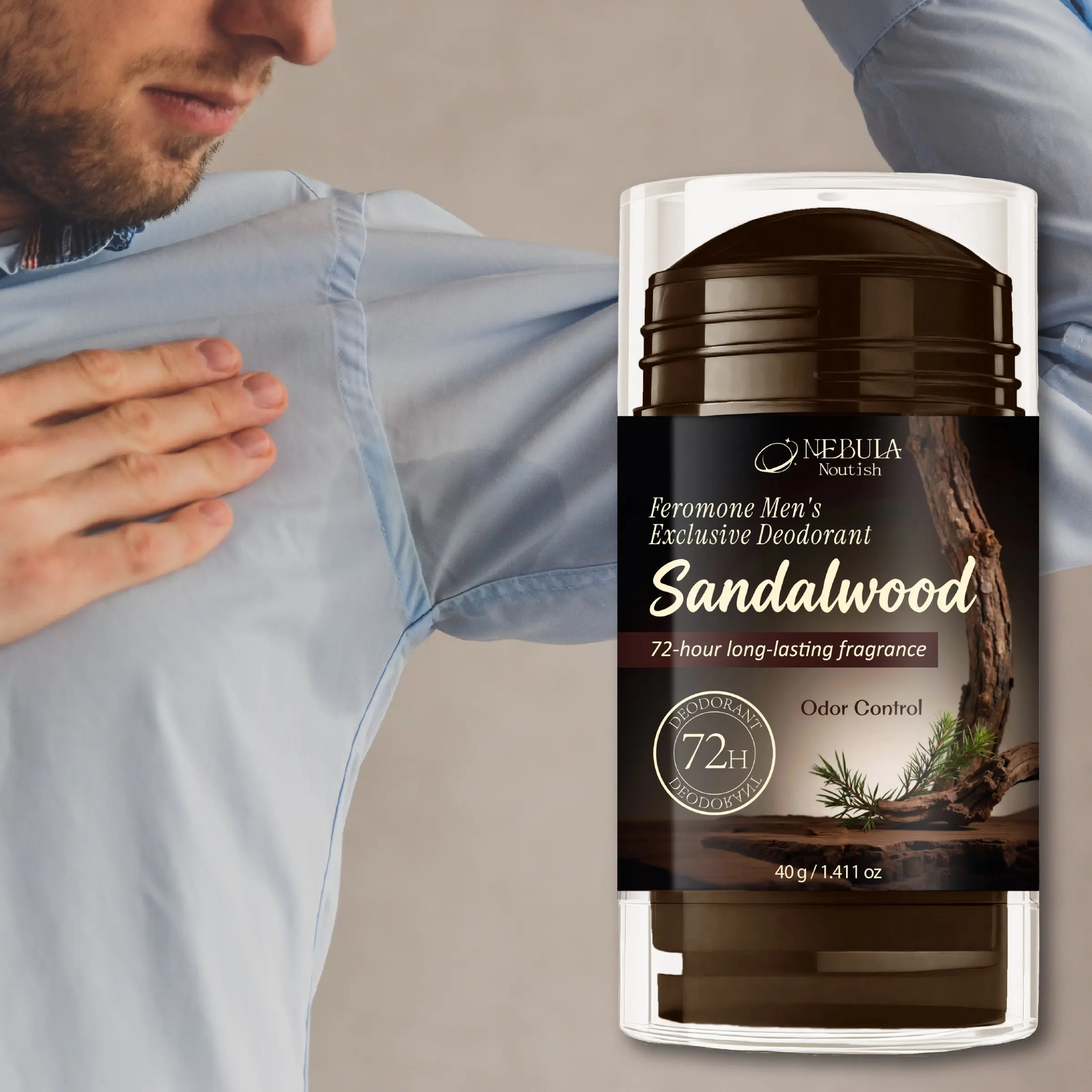 Feromon Men Deodorant Stick, High Performance Deodorant, Solid Stick Deodorant, Fresh Odor Control, Anti Odor, Body Odor Remover, Wooden Scent Body Care, Underarm Dry Care, Small Portable, Reapply Anytime, All-Day Freshness, Effective Deodorizer