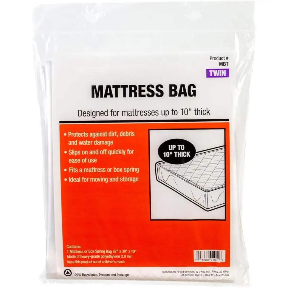 Standard  Mattress Bag - Moving & Storage Cover for Mattress or Box Spring - 87" x 39" x 10"