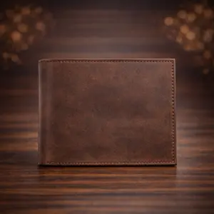 Premium Men's Leather Wallet - Brown Bifold Design with Secure Closure and Card Slots