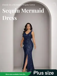Elegant Women's Mermaid Prom Dress, Sleeveless Long Formal Gown, Plus Size Sequined Split Design, Perfect for Special Occasions, Formal Wear
