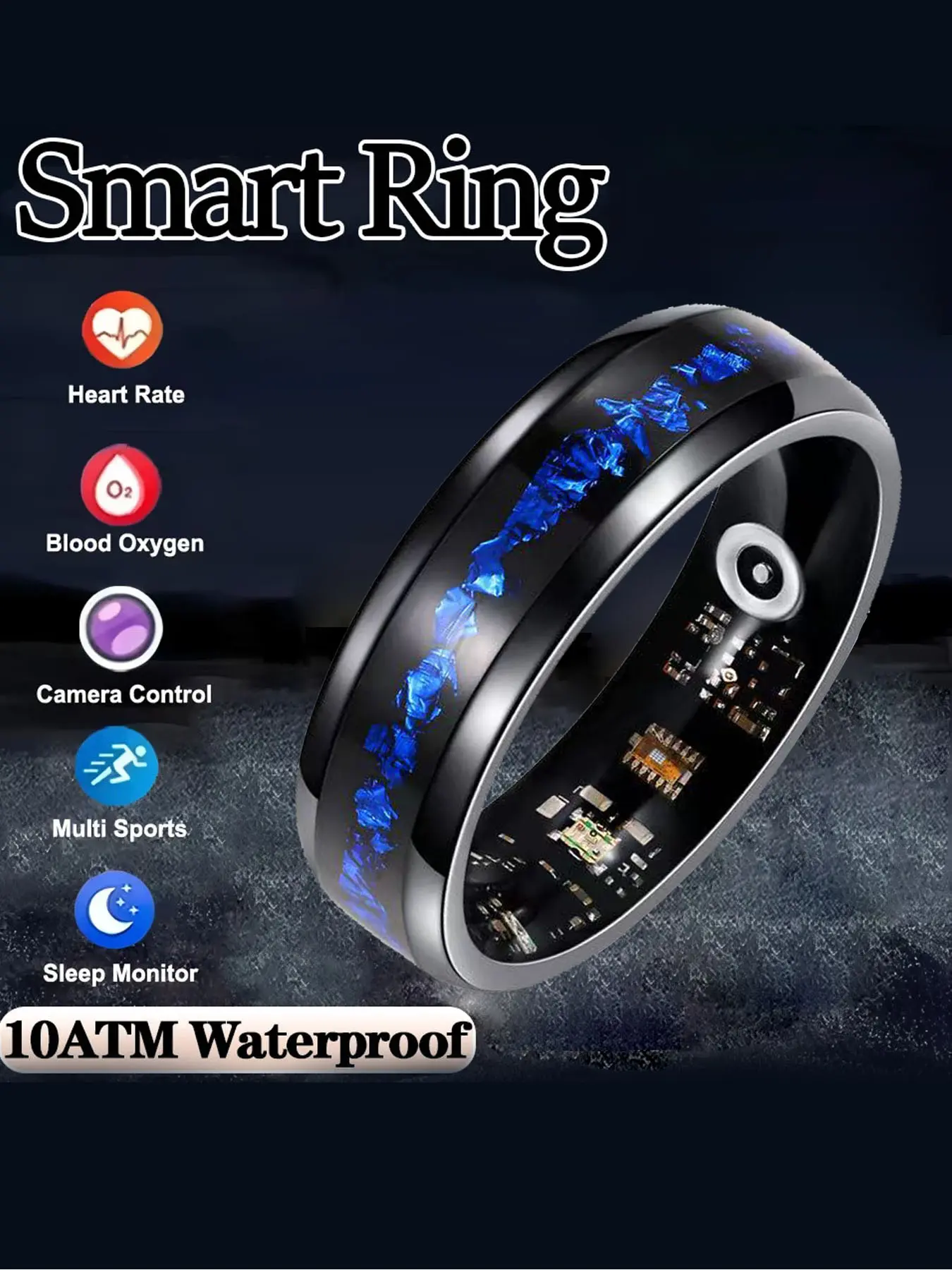 Smart Finger Ring Health Tracker, Heart Rate Monitor, Temperature, Sleep, Stress Management, Cycle Reminder, Fitness Ring for Men and Women, Smart Sports Devices, Wearable, Wireless Fitness Tracker, Wearable Fitness Trackers, Wearable Tech Gadgets