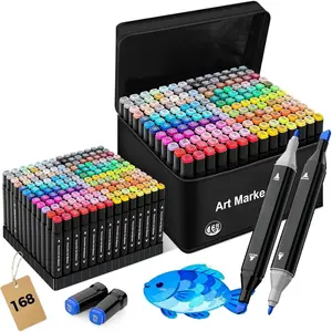 Markers 168 Colors with Case & Holders, Dual Tips Chisel & Fine Art Markers for Adult Coloring  Drawing, Artist Markers Art Supplies for Blending Sketching