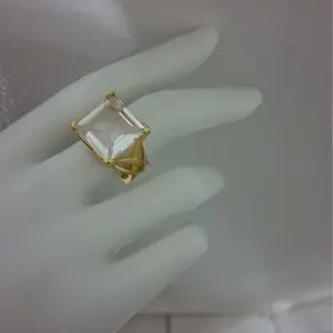 Gold Double Square Ring with Clear Crystal – Modern Elegant Design