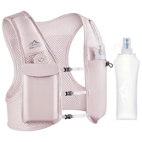 ZELVOT Breathable Running Vest with 500ml Soft Flask, Adjustable Chest Straps & Hook-and-Button Closures, Men’s Activewear Jogging Equipment with Pockets for Marathon, Trail Running