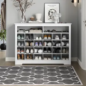 Gyfimoie 5-Tier Shoe Storage Cabinet, White Wooden Shoe Rack with 26 Cubbies, Freestanding Tall Shoe Organizer with 24 piar shoes for Entryway, Closet, Living Room, White