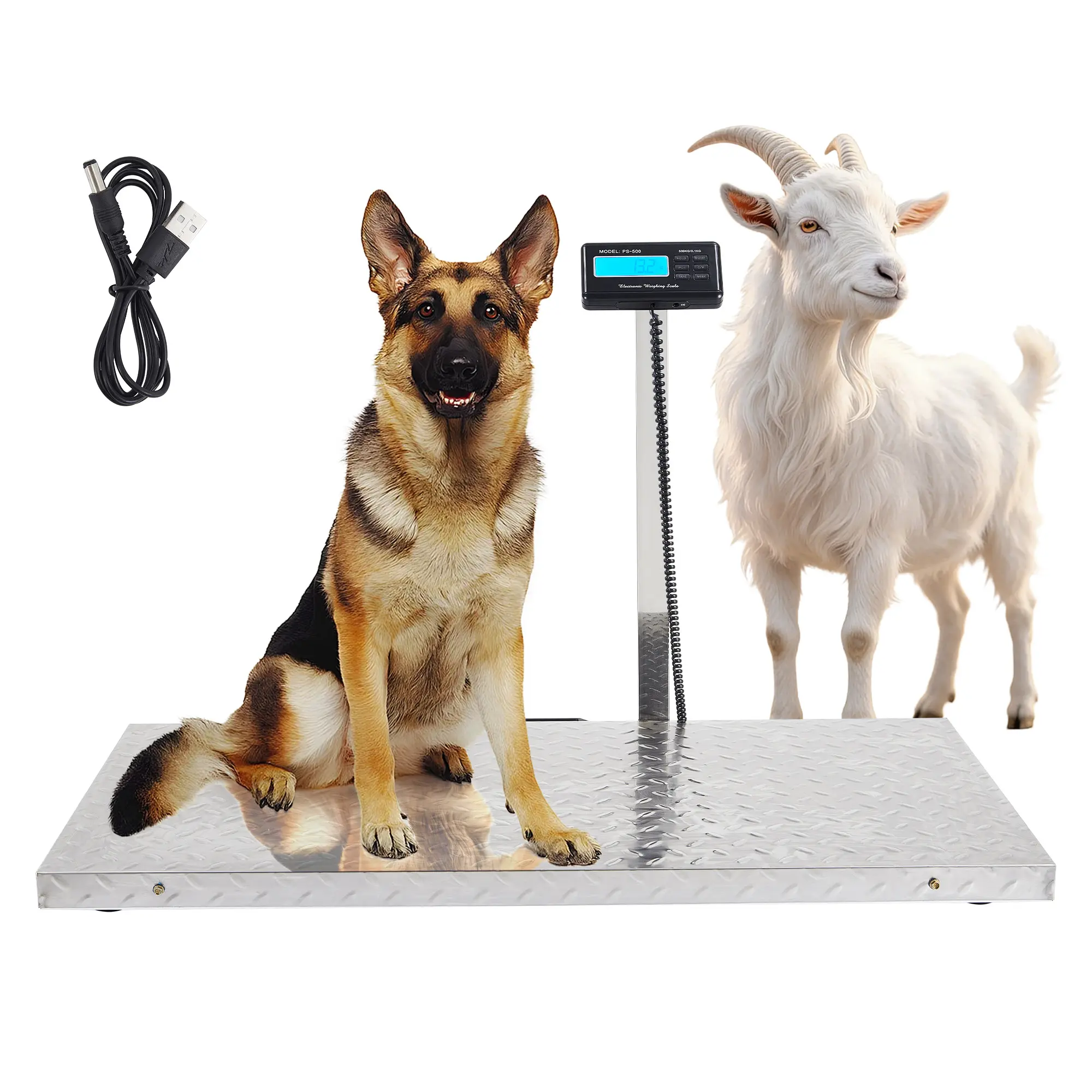 Heavy Duty Stainless Steel Livestock Scale, 1100Lb x 0.2Lb Capacity, 40.5"x20.9" Non-Slip Platform, with Adapter, Carry Handle & Smart Functions, Digital Scale for Large Dogs, Pigs