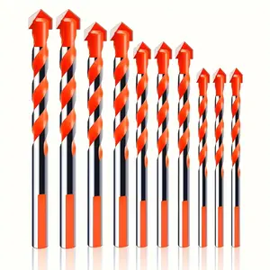 Set of 10 Masonry Drill Bits Designed for Professional Use on Concrete, Tiles, Glass, And Cement Walls. Features a Triangle Shank Suitable for Both Manual And Power Drills