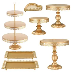 Set of 7 Gold Cake Stand, Metal Dessert Table Display Set Tiered Cupcake Holder, Decorative Candy Fruit Tower Plate Dessert Serving Tray Platter for Wedding, Birthday Party, Baby Shower