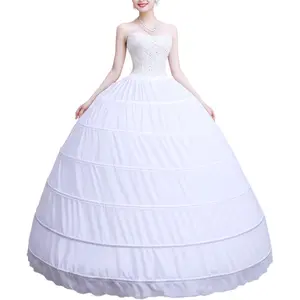 Women 6 Hoop Crinoline Petticoat A-Line Underskirt, Floor Length Petticoat Slip for Ball Gown, Wedding Bridal Dress