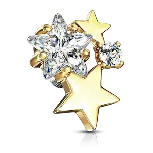 Fifth Cue Gold Clear CZ Cluster Stars Dermal Anchor Top - 14G, Threaded