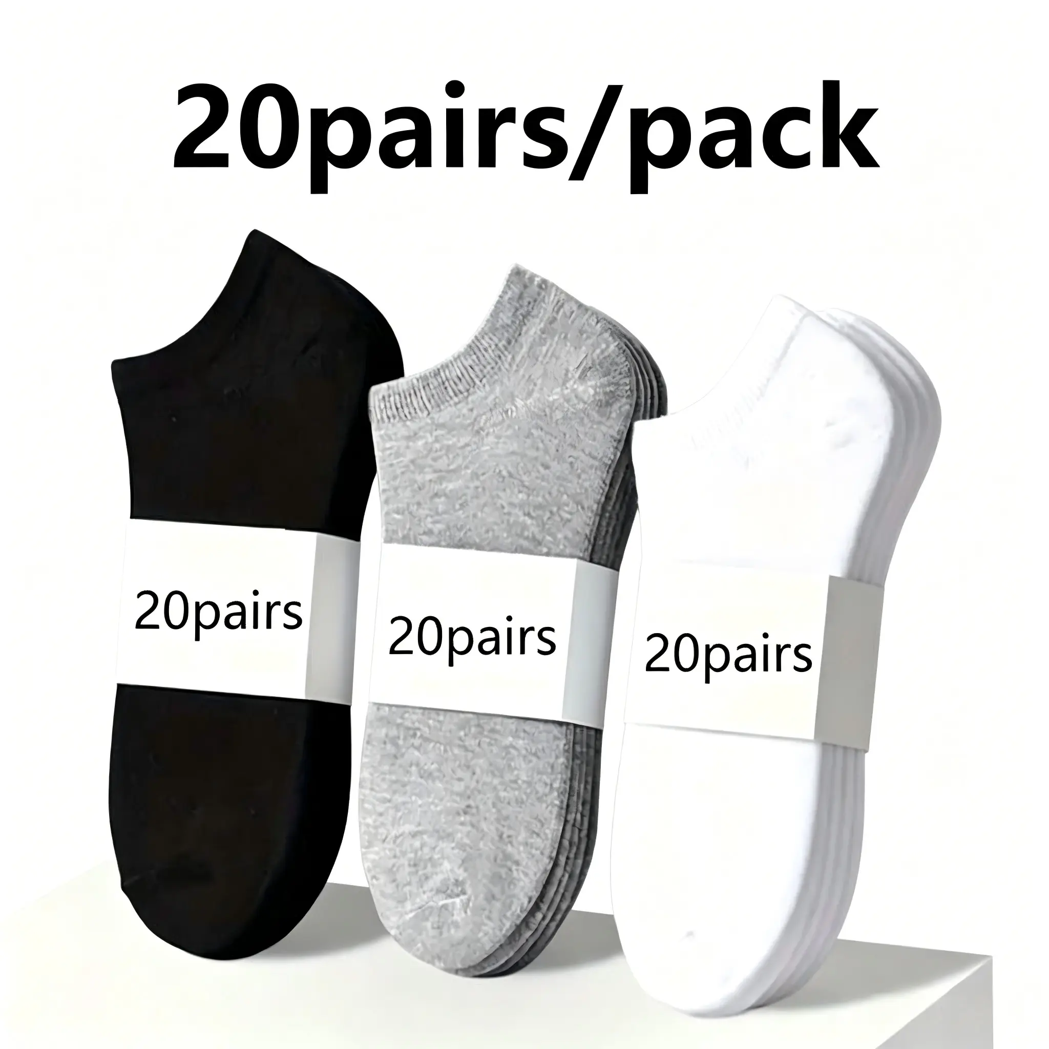 Men's Casual Stylish Ankle Socks, 20-Pair Multipack Low Cut Solid Color, Breathable Thin Spandex for Sports & Running, Socks Ankle, Casual Stylish Socks