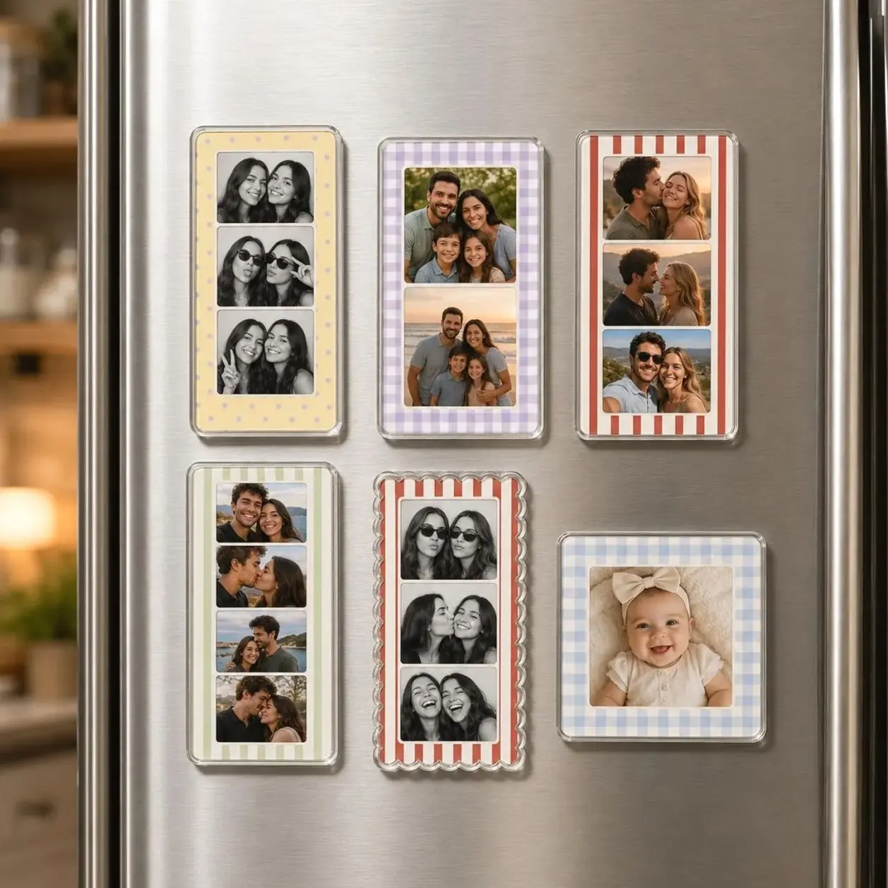 Personalized Photo Strip Fridge Magnet, Custom Picture Collage Acrylic Magnet, Family Photo Refrigerator Gift