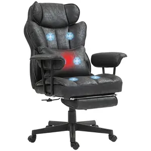 HOMCOM Big and Tall Office Chair, Massage Executive Office Chair with 6 Vibration Points, 400LBS Heated, with Foot Rest and Lumbar Support, Microfiber Reclining Computer Desk Chair, Black