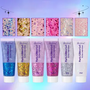 Ikzee Party Glitter Gel 50ML Tube, Skin-Friendly Lightweight Long-Lasting Shimmer Multi-Purpose Festival DIY Face Body Cosmetic Body Makeup, Music Festivals Halloween Christmas