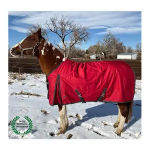 Jacks 4292-RE-78 Thermal Atlas Turnout Blanket - 78 in., 600 Denier Durable Fabric, 300 gm Fleece Lining, Adjustable Breathable Red Equestrian Blanket