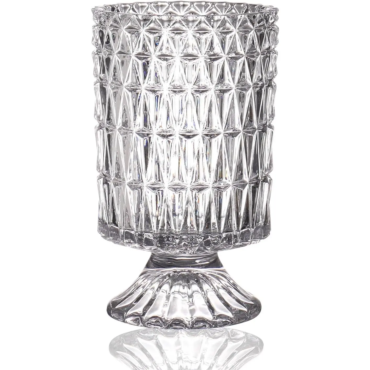 Crystal Vase, Flower Vase, Glass Vase for Bouquet, Clear Vase, Large Vase for Flowers, Pedestal Glass Vase for Living Room, Bedroom, Dining Table, Birthday, Wedding, 7 inch