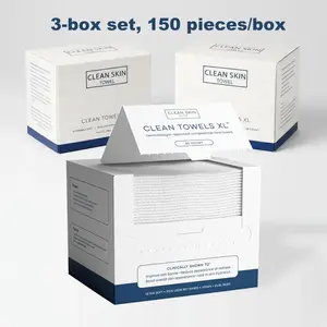 Sensitive Skin Care Disposable Cleansing Cloths Wipes, Disposable Face Towelettes, Dermatologist Recommended, 3 Boxes, 150 Pieces, Large Capacity, Gentle on Skin