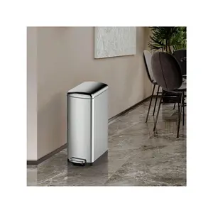 8 Gallon (30L) Slim Kitchen Trash Can, Stainless Steel Garbage Can With Inner Wastebasket For Narrow Spaces, Step Rubbish Bin With Soft-Close Lid For Office, Bathroom, Kitchen