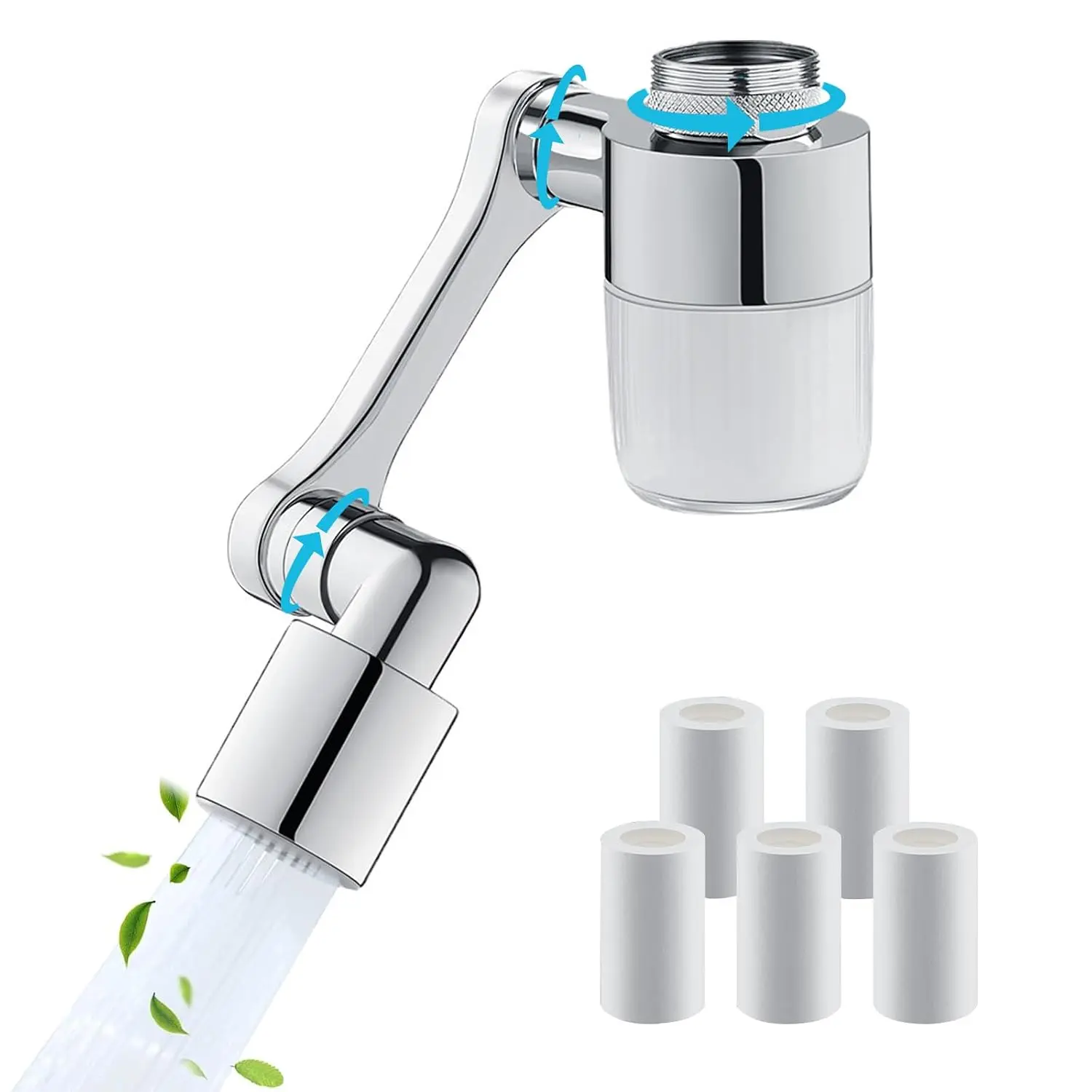 3D Swivel Faucet Aerator Filter Set - 360-Degree Rotatable, Anti-Splash Soft Flow, Clear Visible Shell, 3 Replacement Cartridges, Universal Adapter for Kitchen, Bathroom Sinks