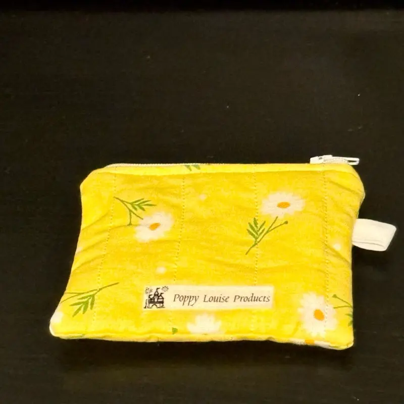 Poppy Louise Products Keychain Wallet - Daisy Yellow 100% Cotton Handmade Quilted Floral Design with Zipper Closure & Pull Tab for Easy Attachment