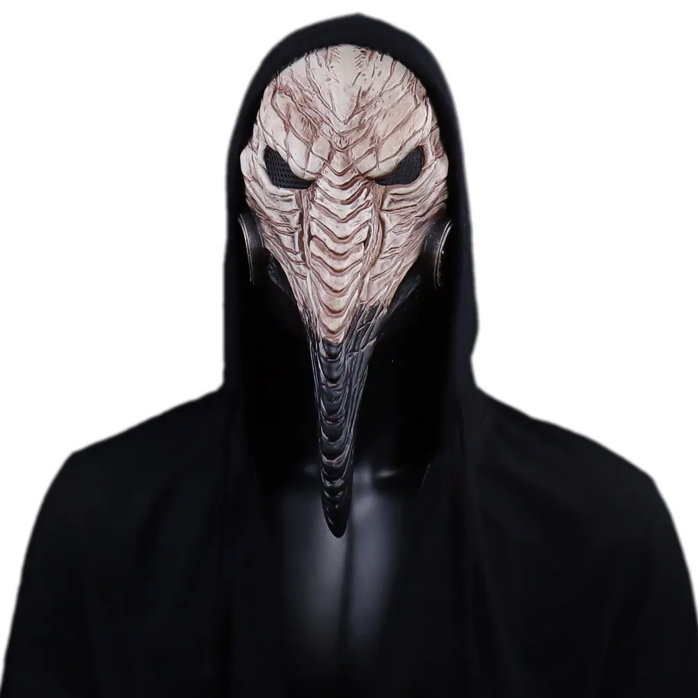 PartyCostume Adult Steampunk Plague Doctor Helmet Mask - 1 Size Gothic Antique Rubber Latex Long Bird Beak Design with Eye Coverage, Comfortable Halloween Cosplay Prop for Masquerade Parties