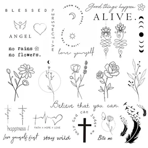Flower & Letter Pattern Temporary Tattoo Sticker, 12pcs Realistic Inspirational Words Fake Tattoo Decals, Body Art Decoration for Women & Girls, Waterproof Realistic Tattoos