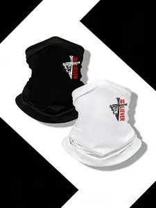5pcs/2pcs/1pc Unisex Cross and BELIEVER Letter Printing Neck Gaiter Headwear Face Cover Windproof Dustproof Breathable Face Mask Scarf for Men Women Outdoor Sports Gift Hat