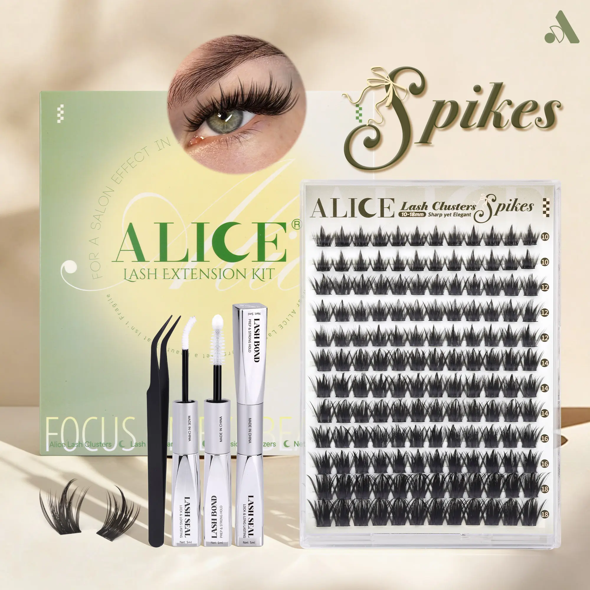 ALICE Natural Lash Extension Kit Spikes CD Curl Eyelash Clusters DIY Thin Band Individual Lashes 10-18mm Cluster Eyelash Extensions for Daily&Workplace, Individual False Lashes, Diy Lash Set