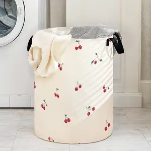 Cherry Print Laundry Basket with Handle, Durable Foldable Clothes Storage Bin, Large Capacity Toy Organizer, Home Use Reusable Hamper