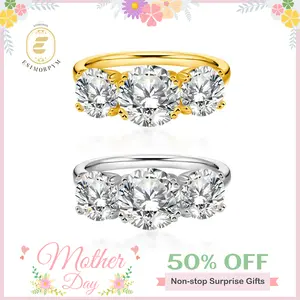 EOM 18K Gold-Plated 2ct-4ct Moissanite Three Stone Prong Engagement Ring Copper Ring Band Jewelry Perfect Birthday Engagement Wedding Anniversary Gift mothersdaygift