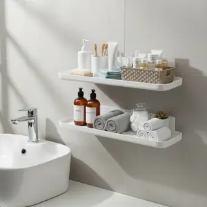 2-Pack Waterproof No-Drill Wall Shelves, Self-Adhesive Floating Shelves, Heavy-Duty Racks for Bathroom, Kitchen, Bedroom, Home Organization