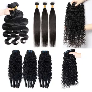 【Buy 3 Get 4】Megeen Hair 12A Human Hair Bundles Straight/Body Wave/Water Wave/Burmese Curly/Deep Wave Bundles Human Hair 100% Unprocessed Brazilian Virgin Hair Quick Weave Extensions Natural Black