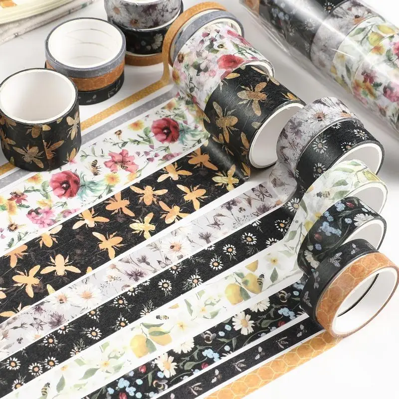 Decorative Paper Tapes, 10pcs/set Floral Pattern Hand Ledger Material Stickers, For DIY Crafting Projects