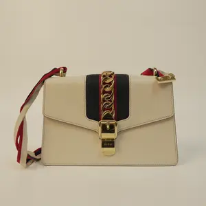 Pre-owned GUCCI Medium Size Serbia Off White Tote Bag with Colorful Ribbon Strap Classic Popular Item