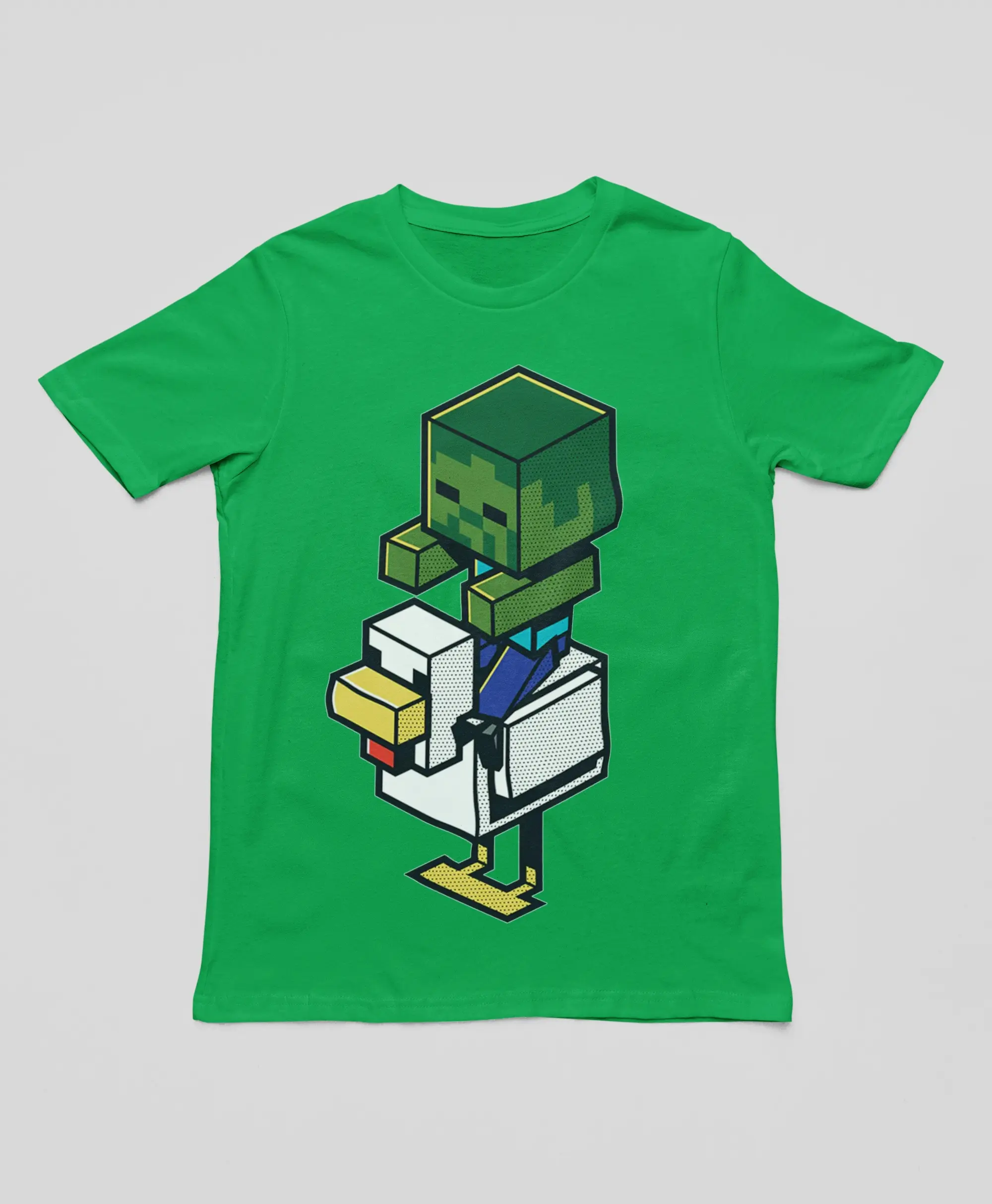 Minecraft Jolly Mobs Chicken Jockey Tee, Funny Creeper Pixel Art Shirt, Gamer Kids Gift Idea, Green Graphic Top, Unisex Y2K Gaming Style