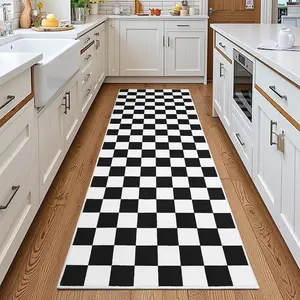 Vintage Plaid Kitchen Area Rug, Checkered Area Rug, Modern Geometric Long Carpet, Pet Friendly Non-Slip Kitchen Floor Mat, Home Decorative Rug, Soft Washable Foldable Indoor Use