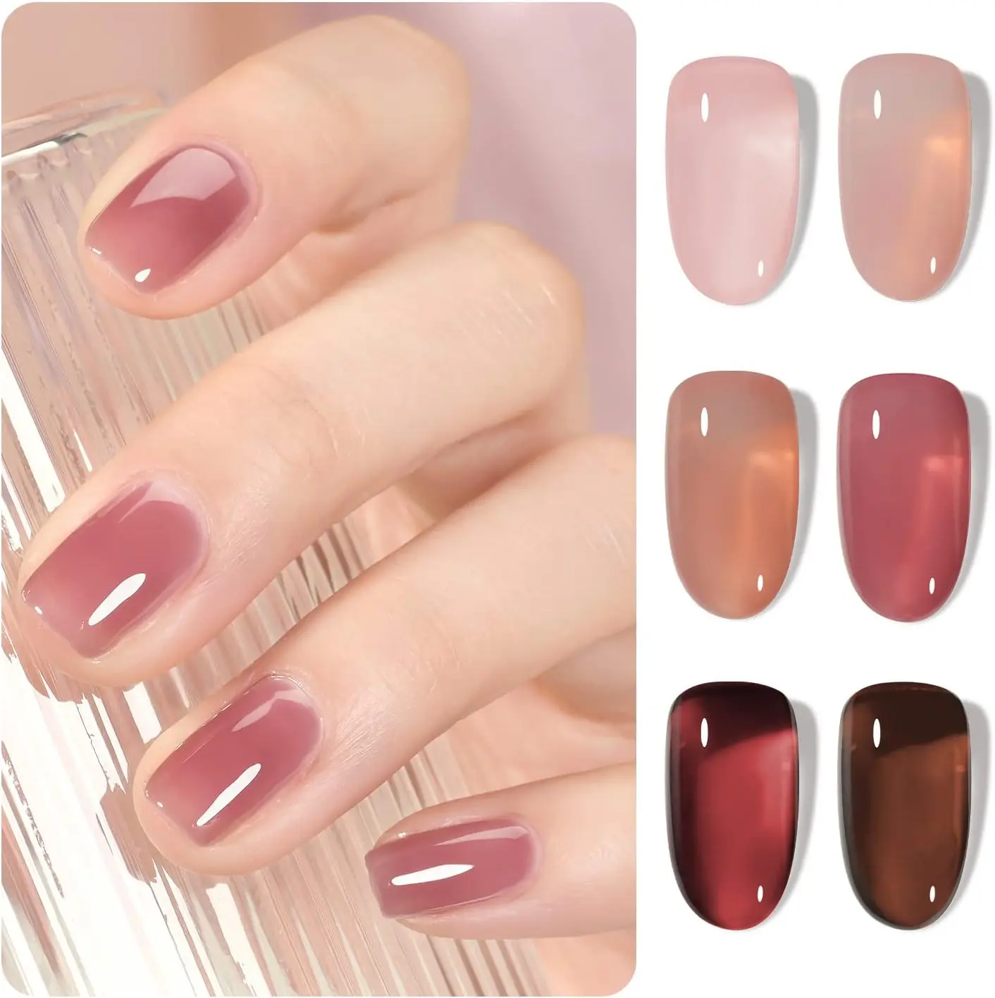 GAOY Rose Garden Jelly Gel Nail Polish Set, 6 Colors Nude Red Pink Brown | Natural Nails, Buildable Color, UV Lamp Required, Long Lasting, Easy to Apply, Salon Manicure at Home, Gift for Women
